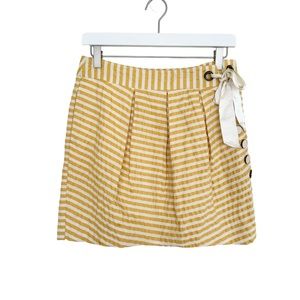 Anthropologie Leifsdottir Yellow Striped Skirt Satin Bow Buttons